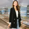 Aelegantmis Chic Otoño Clásico Negro Mujeres Business Casual Blazer Jacket Office Lady Blazers Coat Vintage Ladies Long Outerwear 210607