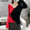 Koszule dla kobiet Ladies Topy Koszula z długim rękawem Leopard V-Neck Solid T T TO TOP Plus Size Odzież 210608