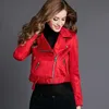 Faux Suede Femmes Moto Veste Manteaux Slim Biker En Cuir Rouge Punk Rivet Zipper Court Survêtement 210430