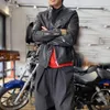 Motosiklet Giyim Erkek Slim Fit Standı Yaka Vintage Hakiki Deri Ceket Cafe Racer Moto Sürme Biker Rahat