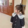 겨울 아기 ​​소녀 패딩 코튼 코트 한국어 스타일 레이스 칼라 공주 파카 대주 어린이 두꺼운 겉옷 211204