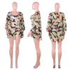 Gym Clothing Women Floral 3Pcs Crop Top Short Trousers Long Sleeve Cape Jumpsuit Playsuit