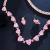 Oorbellen Ketting CWWZIRCONS FABELLAUWELIJKE Afrikaanse kubieke zirkonia luxe roze hart verloving bruiloft bruids Brazillian gouden sieraden set T555