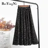 Mode Pläterade Midi Kjolar Kvinnor Vintage Blommor Tryckt Koreansk Chiffon Beach Boho Skirt High Waist Faldas 210506