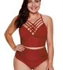 Large Plus Fat Swimsuit Sexy High Waist V-neck Split Solid Bikini 220106