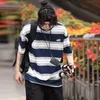 M￤ns T-skjortor ons Shui Yao Day Rest Line Stripe Neutral rund hals Halva ￤rm T-shirt L￶st och m￥ngsidigt kort toppm￤ns mode