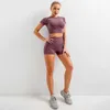 Naadloze Vrouwen Yoga Set Workout Sportkleding Gym Kleding Fitness Lange Mouw Crop Top Hoge Taille Leggings Sports Suits 210802