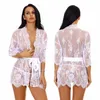 Kvinnors Sleepwear Lace Kimono Robe Babydoll Underkläder Mesh Nightgown S-XXL