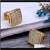 Drop Delivery 2021 Mens Hip Hop Stud Jewelry Moda Oro Sier Diamante simulato Orecchini quadrati per uomo A5Smt