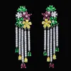 Multi Color Flower Dangling CZ Stone Long Big Tassel Drop Earring För Kvinnor Lyx Cubic Zirconia Smycken CZ0 210714