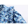 Kobiety Moda Floral Print Poplin Przycięte Bluzki Vintage Skew Collar Asymetryczny Pasek Koszulki Dziewczyny Chic Topy 210520