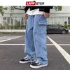 Lappster Homens Wid Leg Baggy Harajuku Calças Jeans Calças Mens Japonês Streetwear Denim Calças Vintage Homem Costas Pretas 5XL 211111