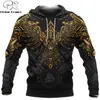 美しいバイキングHuginn Gold Tattoo 3DプリントユニセックスデラックスパーカースウェットプルオーバーカジュアルトラックスーツSudadera Hombre DW0352 210813