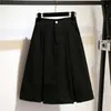 Surmiitro Solid Midi Skirt Kvinnor Vår sommar knä längd Hög midja Skola Skirt Röd Blå Svart Vit A-Line Kjol Kvinna 210712