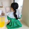 Style coréen Baby Girls Dentelle Collier à manches courtes Robe ample 1-6 ans Enfants Coton Robes décontractées florales 210615