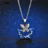 Pendentif Colliers XLNT Collier de luxe Femmes Blue Crystal Butterfly Déclaration pour pull chaîne ras du cou bijoux de mode