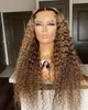 13x4 Curly Honey Blond Wig Ombre Färg Markera Lace Front Human Hair Wigs För Kvinnor Osynlig Pre Plucked 150% Densitet