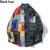 Bandana Patchwork Street Fashion Shirts Men Long Sleeve Oversized Men's Shirts Couple Clothing 210603