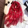 2020 Luxury Silk Ull Scarf Kvinnor Plaid Long Foulard Kvinnlig Glitter Sjal Wrap för Ladies Hijab Spring Winter Tunna Varma halsdukar