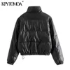 KPytomoa Women Fashion Faux Leather Padded Jacket tjock varm parka päls Vintage Långärmad kvinnlig ytterkläder Chic Topps 210909