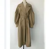 Automne Oversize Femme Casual Long Trench-Coat Style Coréen Vintage Lanterne Manches Outwear Élégant Taille Bandage Coupe-Vent 210514