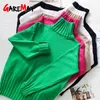 Autumn Winter Women's Green Sweater Knitted Soft Warm Basic Casual Knit White Turtleneck Sweater Female Jumper High Collar 211217