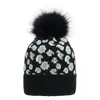 Fashion Jacquard Leopard Women's Hat Faux Fur Pompoms Beanie Caps Winter Warm Knit Hats gorros mujer invierno Bonnet