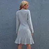 Höst Vintage Plaid Slim Dress for Women High Waist Casual Ruffles Slim Dress Vestido Långärmad Midi Klänningar Kvinnor 210514