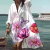 Kvinnors kläder 2021 Vacation Oversized Knapp Långärmad Blomskjorta Klänning Plus Storlek Skriv ut Loos Casual Beach Dresses Kvinna Y220214