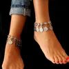 Anklets Vintage antieke zilveren kleur retro munt voor dames enkel Bracelet sandalen op blote voeten boho chic strandvoet sieraden Bijoux marc22