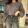Women's Spring Autumn Tops Korean Solid Color Wild Round Neck Bat Sleeve Loose Casual Hem Drawstring Blouse Top LL416 210506