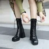 Meotina Echtes Leder Plattform Super High Heel Mittlere Waden Stiefel Frauen Schuhe Karree Dicke Heels Zipper Lace Up Dame Stiefel winter 210520