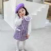 Printemps CC Boutique tenue pour enfants filles Plaid Tweed Costumes enfants blanc Blouse et robe ensemble 210529