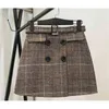 Gonna scozzese a vita alta da donna in tweed con bottoni Retro Vinatge Winter Elegante A-Line s di lana 210421