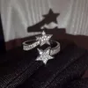 Wedding Rings 925 Sterling Silver Adjustable Authentic Dangle Star Ring Fashion Micro Pave Cz Zircon Crystal Famous Jewelry