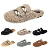 Cheaper Newly autumn winter womens slippers metal chain all inclusive wool slipper for women black white outer wear plus big szie Muller half drag shoes