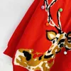Mulheres Natal suéteres desenhos animados cervos bordados camisola jumpers vermelho quente chique retro pull femme 210430