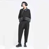 [EAM] High Elastic Waist Black Long Split Joint Harem Trousers Loose Fit Pants Women Fashion Spring Autumn 1Y766 211115