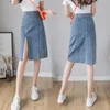 Elegant Women Denim Wrap Skirts Chic 2021 New Blue High Waist Side Split Sheath Pencil Midi Skirts Female Spring Summer X0428