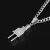 Chaînes Iced Out Hommes Plug Pendentif Collier Hip Hop Bling Or Argent Couleur Charme Micro Pave Plein Strass 2021 Bijoux De Mode