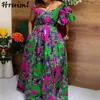 Sommerkleid Kurzarm Schulterfrei Afrika-Stil Druck Mode Kleider für Frauen Big Swing Hem Split Party ALine 210513