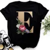 Benutzerdefinierte Name Buchstaben Kombination Mode Frauen T-shirt Blume Brief Schriftart A B C D E F G Kurzarm Tops schwarz T-shirt Kleidung