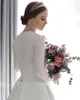 Elegancka sukienka ślubna A-Line 2021 Glamorous O-Neck Długi rękaw Bride Sukienki Proste Satynowe Muzułmańskie suknie ślubne Robe de Mariée