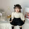 Spring and Autumn girls' soft lace collar shirt children's sting puffy sleeve blouse kids clothing 210702