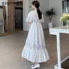 Summer Boho Floral Print Pleated Dress Short Sleeve Women Ankle-Length Elegant O Neck Loose Ladies es 210601