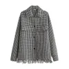 Bbwm kvinnor oversized svart vit houndstooth tweed overshirt tofs plaid shirt coat damer streetwear kontrollerad jacka ytterkläder 210520