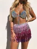 13 Colors Women Sexy Belly Skirt Nightclub Show Sequin Fringe Skirt Glitter Belly Dance Hip Adjustable Waist Straps Tassel Girls Mini Club Dress Dancing Wear In Stock