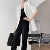 Kvinnors kostymer Blazers Bra Summer Sleeve Vit Blazer Kvinnor Ol Style Singel Bröst Tunn Chiffon Suit Jackor Office Lady Formell Outterwe