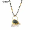 WT-N1242 WKT Moda donna 30 pollici di lunghezza 8mm Collana con perline di pietra tonda Girocolli con pendente in labradodrite d'oro grande