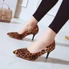 Höst Sexig Leopard Kvinnor Skor Högklackat 8cm Elegant Kontorspumpar Kvinnor Animal Print Pointed Toe Singles Sko